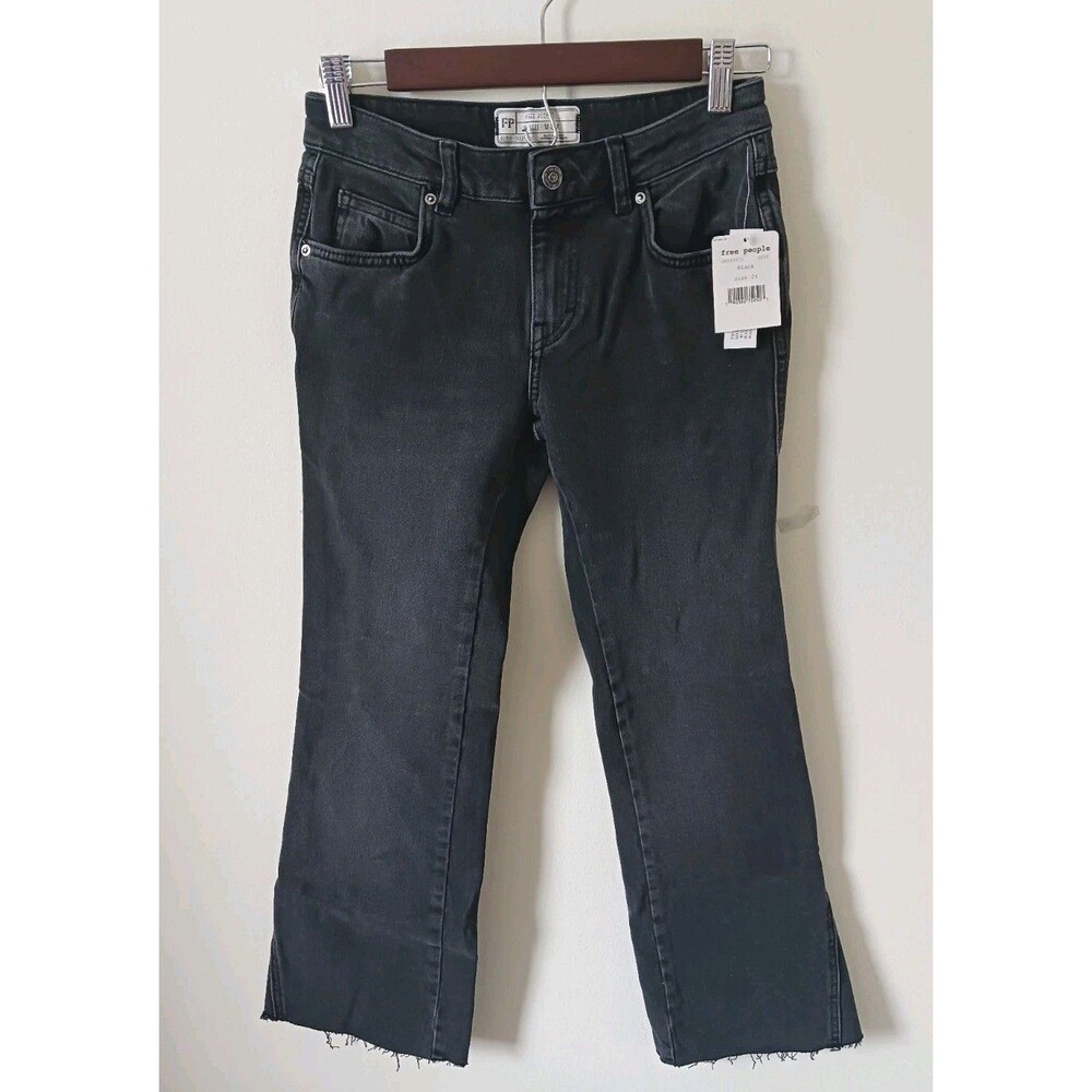 Free People Jeans Womens 24 Charcoal Mid Rise Frayed‎ Hem Denim NWT